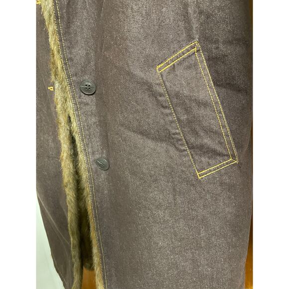 Denim & Co. 90’S Dark Denim & Faux Fur Trim Coat size Medium - Picture 4 of 13